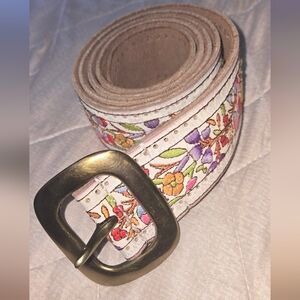 Vintage Lucky Brand Floral Embroidered Belt with Gold Buckle
